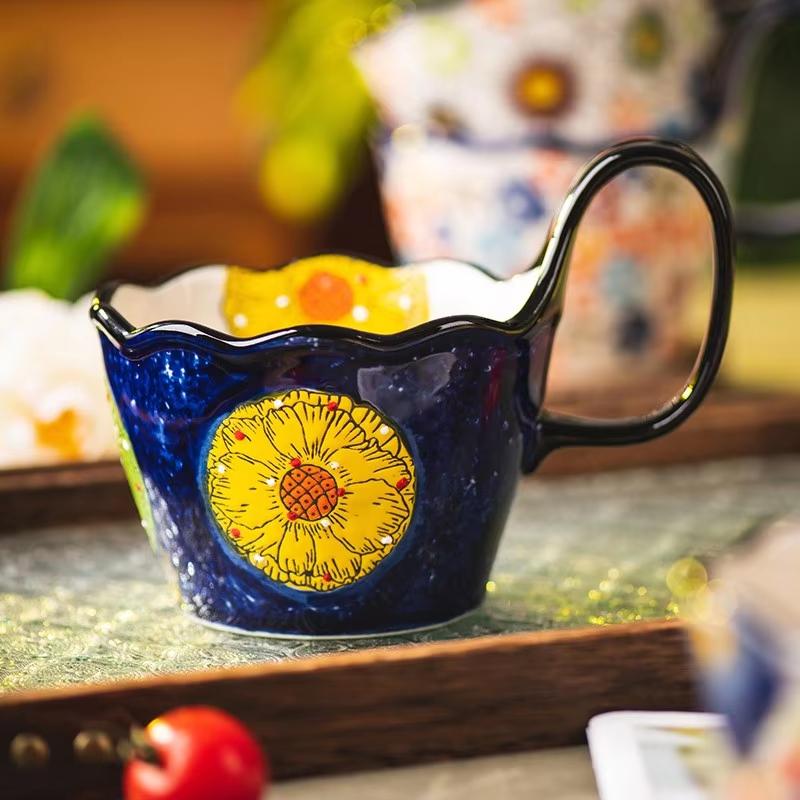 Винтажная керамическая кружка 400 мл с ручкой и ложкой - Прочная посуда для напитков Чай Шоколад, Прочная конструкция ручки Подарки