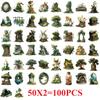 50/100PCS Cartoon Green Forest Sticker Pack Waterproof Transparent PET for Laptop Stationery Decoration Guitar Notebook Stickers