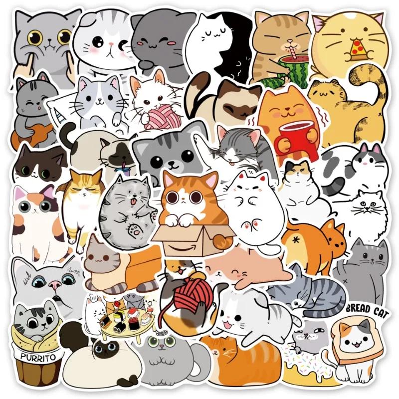 50PCS Cute Cartoon Cat Motorbike Helmet Stickers Creative Waterproof Rear Trunk Sticker Motorcycle Body Scratch Cover Decals