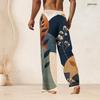 Men s Plus Size Drawstring Waist Printed Straight Leg Full Length Blue White Beach Pants With Pockets