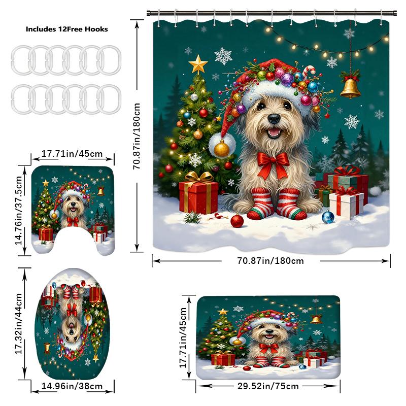 4PCS Shower Curtain Sets With Shower Curtain And Rugs Toilet Lid Rug U Shape Mat And Bath Mat Bathroom Set With 12 Hooks