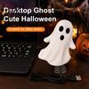 Portable Decorative Figurine Cute Ghost Night Light with Spring Base, USB Powered Mini Spooky Halloween Room Decor Tree Topper LED for Party,