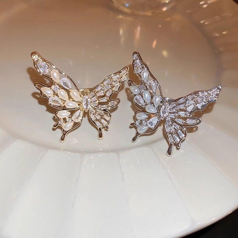 Butterfly pearl ring open ring temperament niche design high sense index finger ring fashion versatile accessories