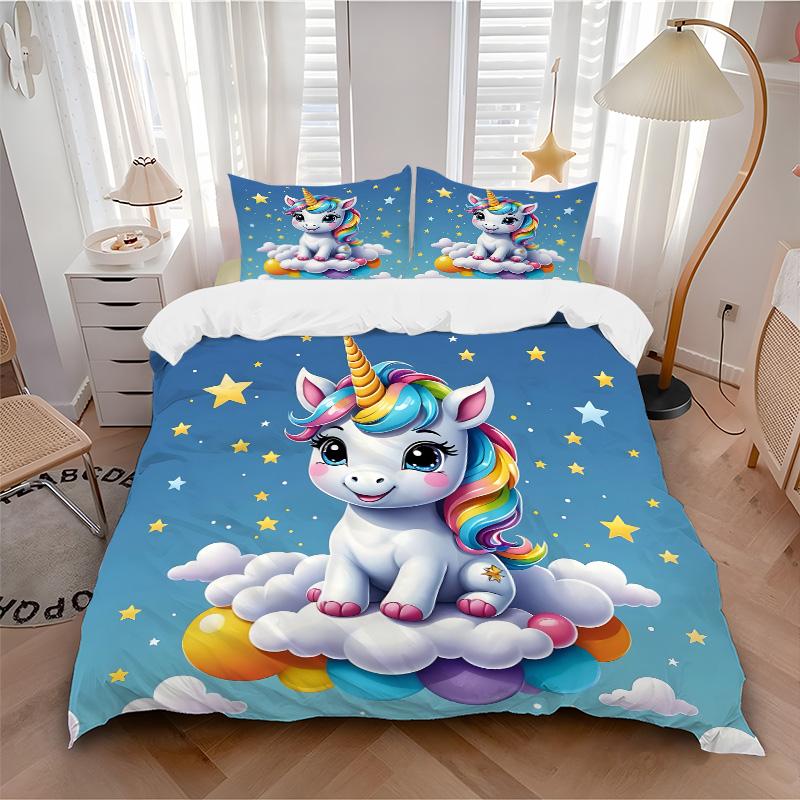 Rainbow Unicorn Dreams Print 3Pcs Bedding Setduvet Cover With 2 Bedropillowcase Home Birthday Gift