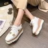 Универсальные 2025 Осень Новые Звездные Платформа Маффин Подошва Повседневная Обувь Шнуровка Клин Одинарная Обувь Женская Британский Стиль HZB-763-3