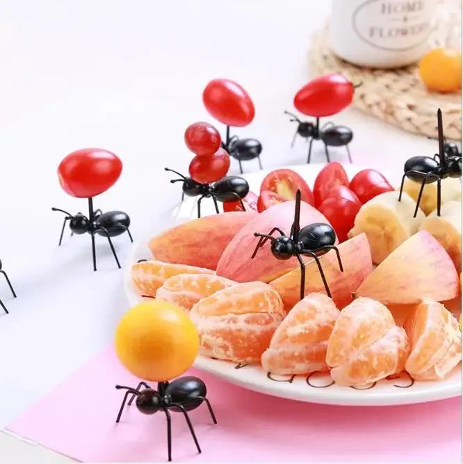 Новинка Пластиковые Мультяшные Животные Муравьи Кошки Форма Музыкальной Ноты Набор Вилок для Еды Фруктов для Вечеринки Торта Десерта Аксессуары для Бенто LS
