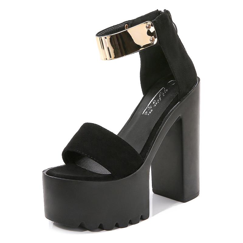 Fashion Bling Ultra High Heels Summer Shoes Dress Party Open Toe Suede Leather Platform Chunky Sandals Woman Thick Bottom