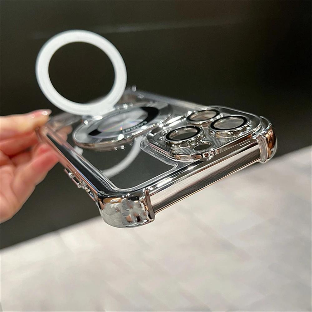 Plating Shockproof Magnetic Bracket For Magsafe Clear Case For For Iphone 17 16 15 14 13 12 Pro Max With Holder Stand Cover