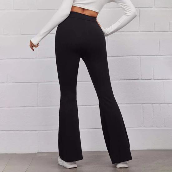 High-Waist Elastic Waistband Control Tummy Lady Trousers Women Solid Color Sports Flared Pants Streetwear