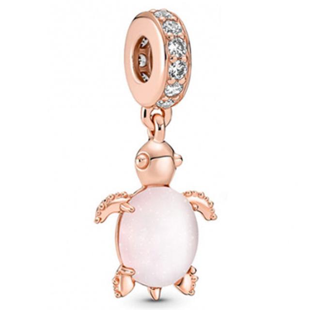 Подвеска из стерлингового серебра 925 пробы, попугай, хамелеон, ломтик лимона, розовая морская черепаха, подвеска для скутера, бусина, подходит для популярного браслета, ювелирные изделия своими руками