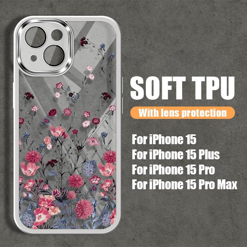 Силиконовый чехол для телефона с цветочным узором для iPhone 16 Pro 15 Pro Max 14 13 12 11, защитный противоударный прозрачный мягкий чехол из ТПУ