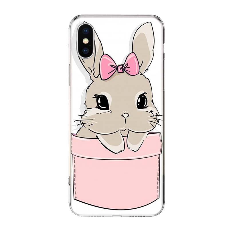 Cute White Baby Rabbits For iPhone 17 Air 16 15 14 Plus 13 Mini 12 11 Pro Max Phone Case 16E 7 Print 8 SE Fundas Cover Soft Coqu