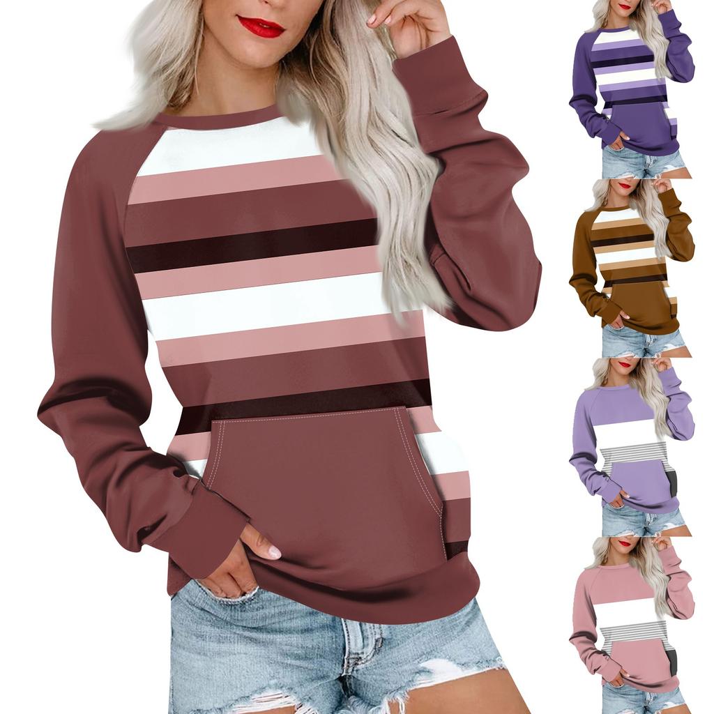 Womens Long Sleeve Sweatshirt Casual Round Neck Cute Pullover Tops Printing Lightweight Sweatshirt With Pocket