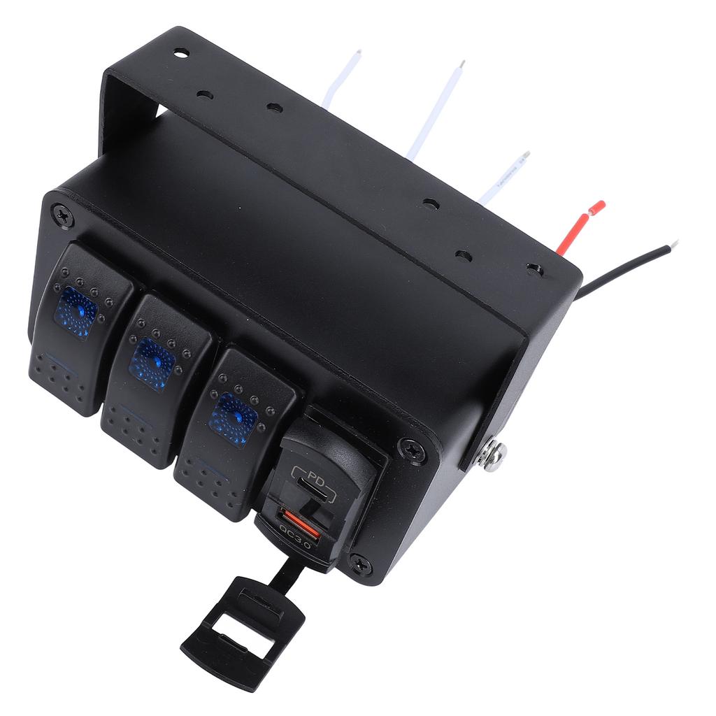 3 Gang Rocker Switch Panel DC12‑24V On Off Toggle Switch with PD Type C and QC3.0 USB Charger Voltmeter for Car Trucks