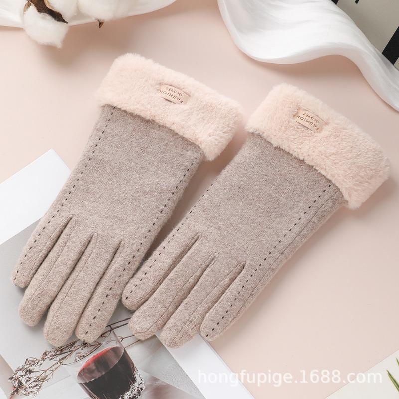 Warm Gloves Women's Wool Driving Cold-proof Piled Thickened Outdoor Windproof Riding Winter Gloves