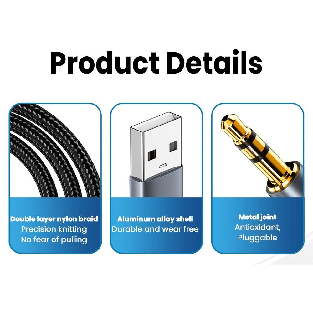Stereo Adapter Wire Headphone USB to 3.5mm Audio Cable Aux Line Male to Male