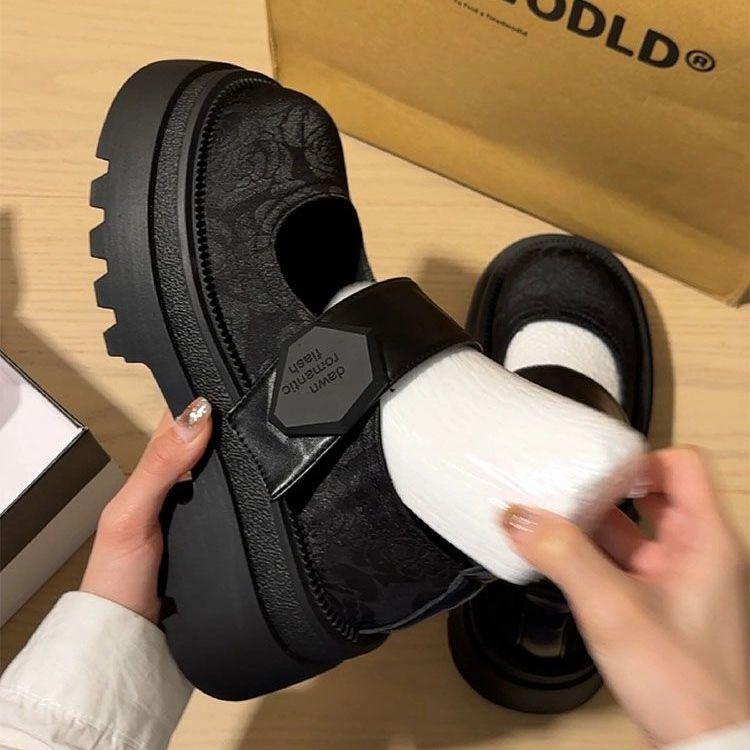 Национальный стиль на толстой подошве, новые китайские туфли-лодочки из маленькой кожи с принтом и вышивкой, женские, лето 2025, новая ретро британская обувь Мэри Джейн