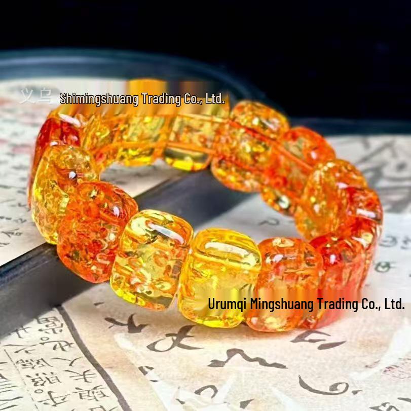 Женский Браслет из Квадратного Медового Воска с Кровяным Янтарём - Универсальное Украшение в Китайском Стиле