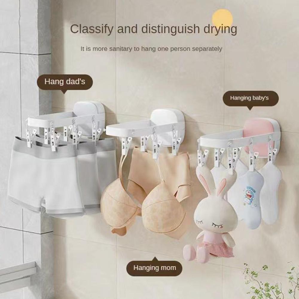 1Pcs Terrace Folding Portable Plastic 6 Holes Hanger Wall Hanging Self-adhesive Travel Clothes Drying Rack Organizer Shelf