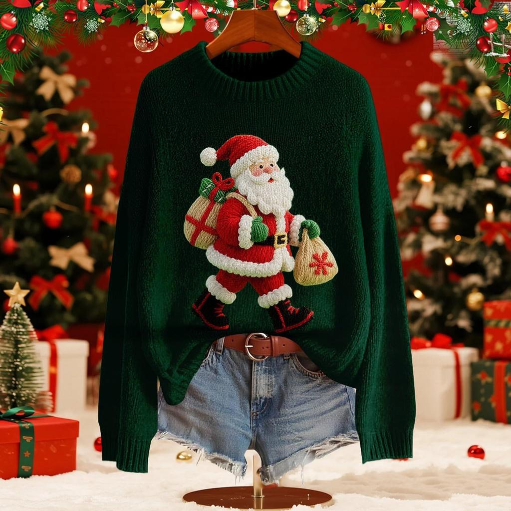 Женский модный пуловер с рождественским принтом, с длинным рукавом и вырезом под горло, вязаный свитер-топ