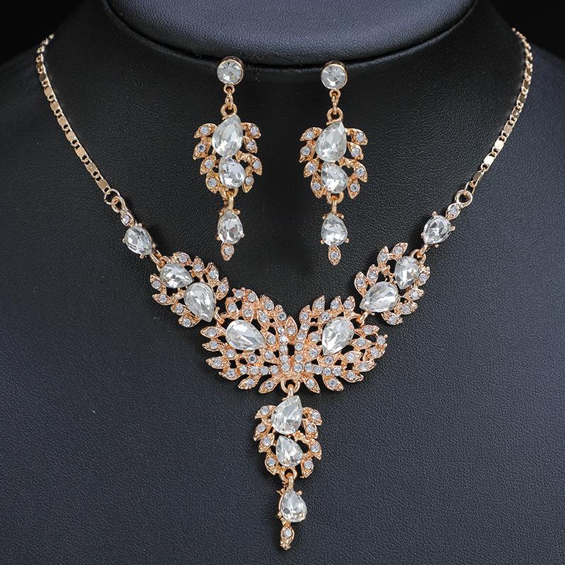 Retro Bridal Necklace Earrings Set, Senior Design Two-Piece Jewelry Set, New European American Fashion Accessories