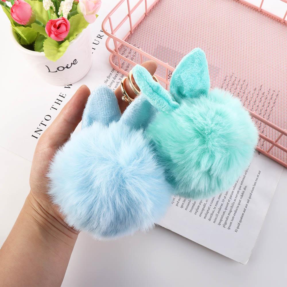 Woman Bag Charms Car Pendant Cute Bag Pendant Bunny Keychain Fur Ball Key Ring Pom Pom Key Chain