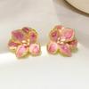 Simple Fashion Sweet Enamel Flowers Pink Color Creative Stud Earrings for Women Personality Temperament Minimalist Jewelry