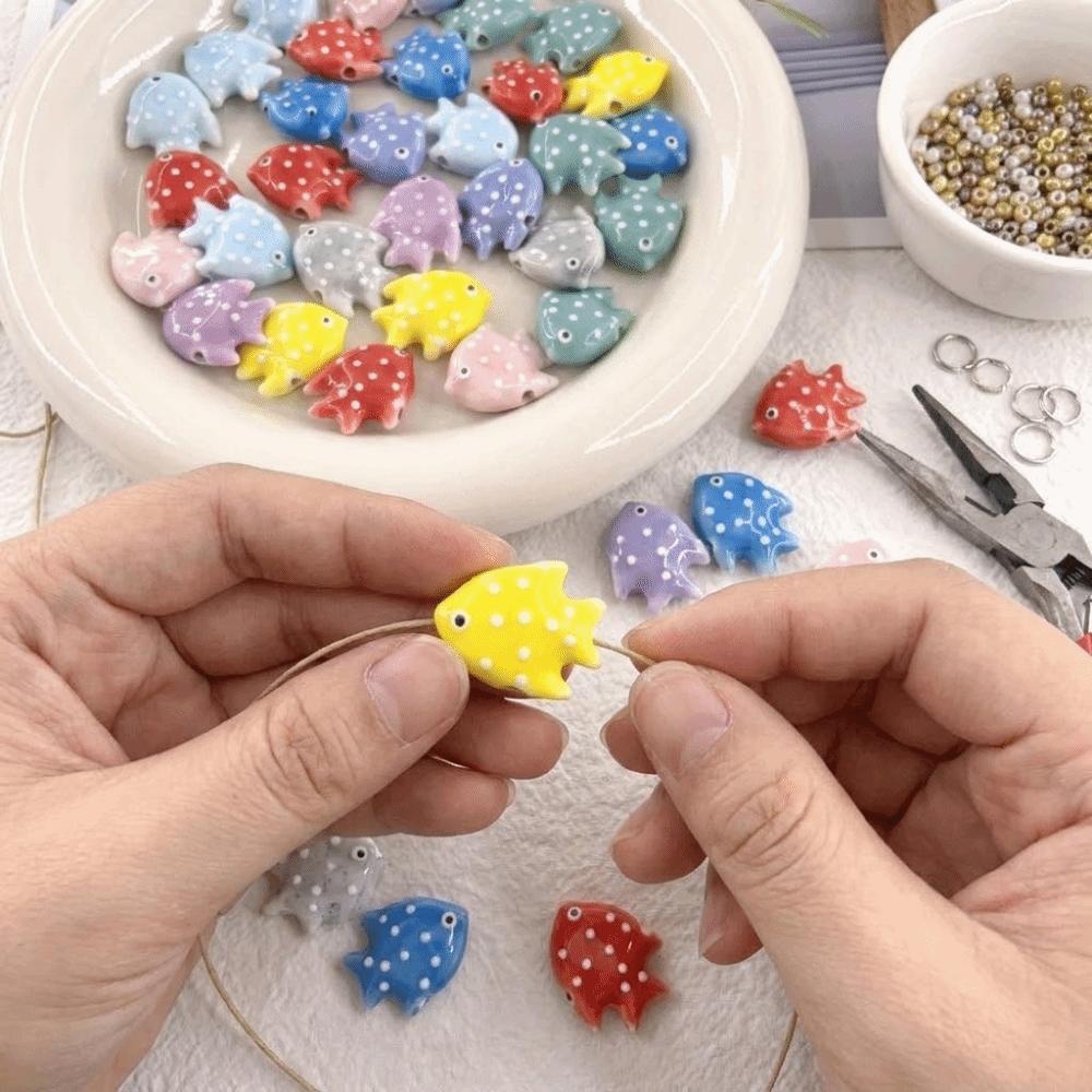 Colorful Fish Ceramic Beads Kawaii Loose Beads Fun Tropical Spacer Beads Bracelet