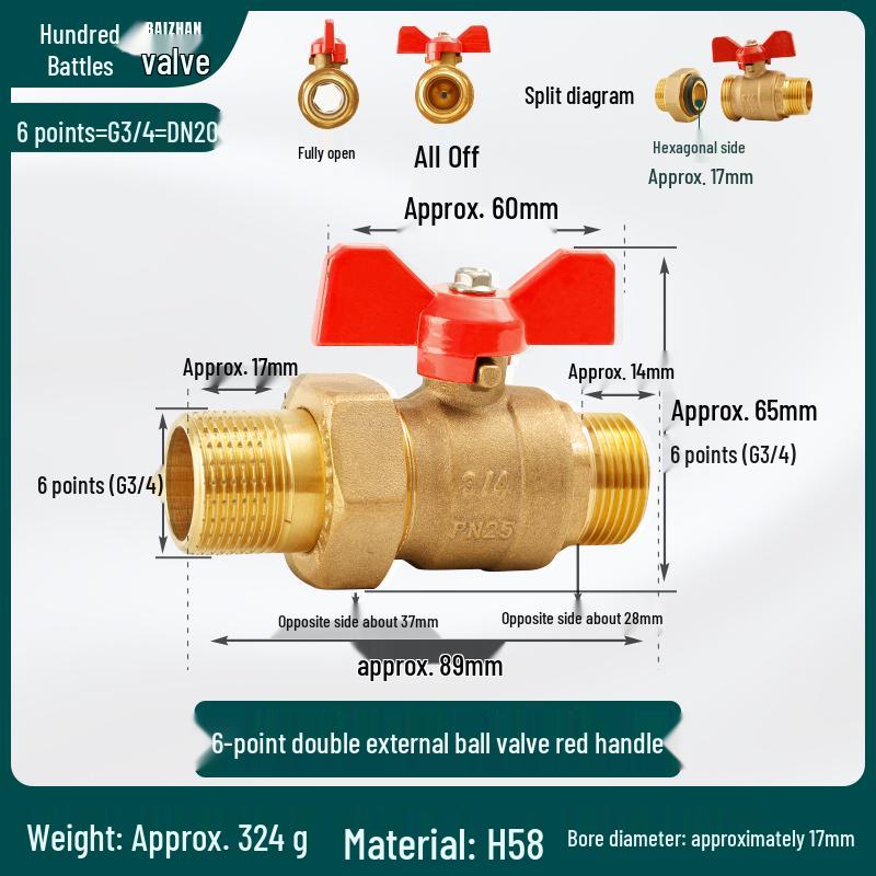 4-6 Point Copper Ball Valve: Internal/External Thread, Straight-Through Water Switch