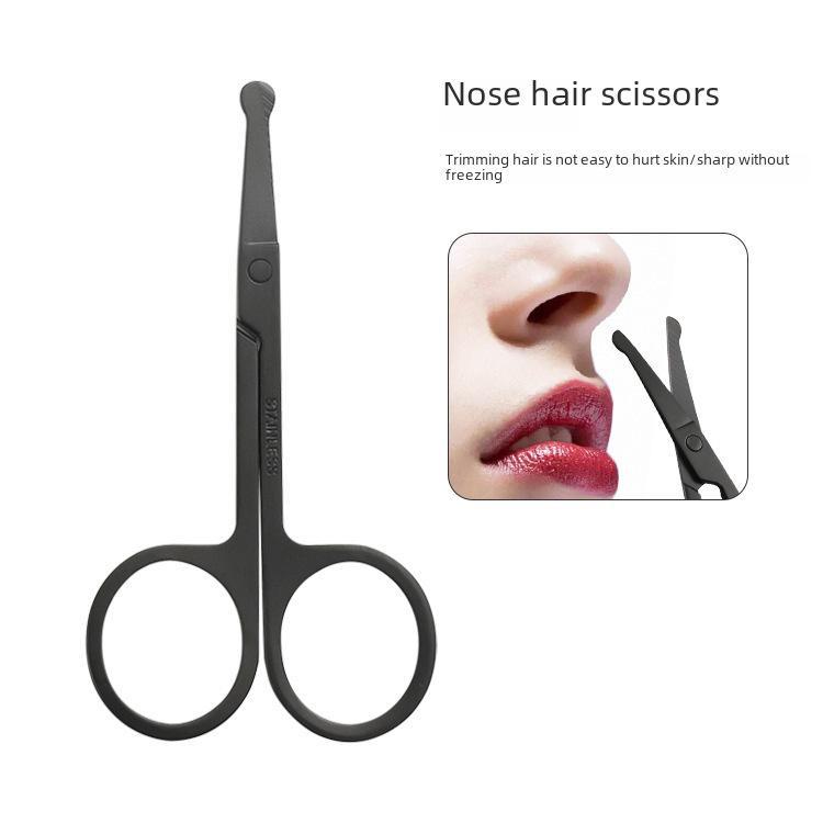 Косметические ножницы из нержавеющей стали: Машинка для стрижки волос в носу, маленькая, с черной отделкой, круглой головкой.