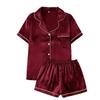 Женский шелковый атласный пижамный комплект из двух частей, пижамный комплект, одежда для сна, домашняя одежда, пижама на пуговицах, женский комплект из 2 предметов, домашняя одежда, комплект с шортами
