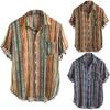 Men's Casual Fashion Stripe Printed Lapel Short Sleeve Slim Fit Shirt