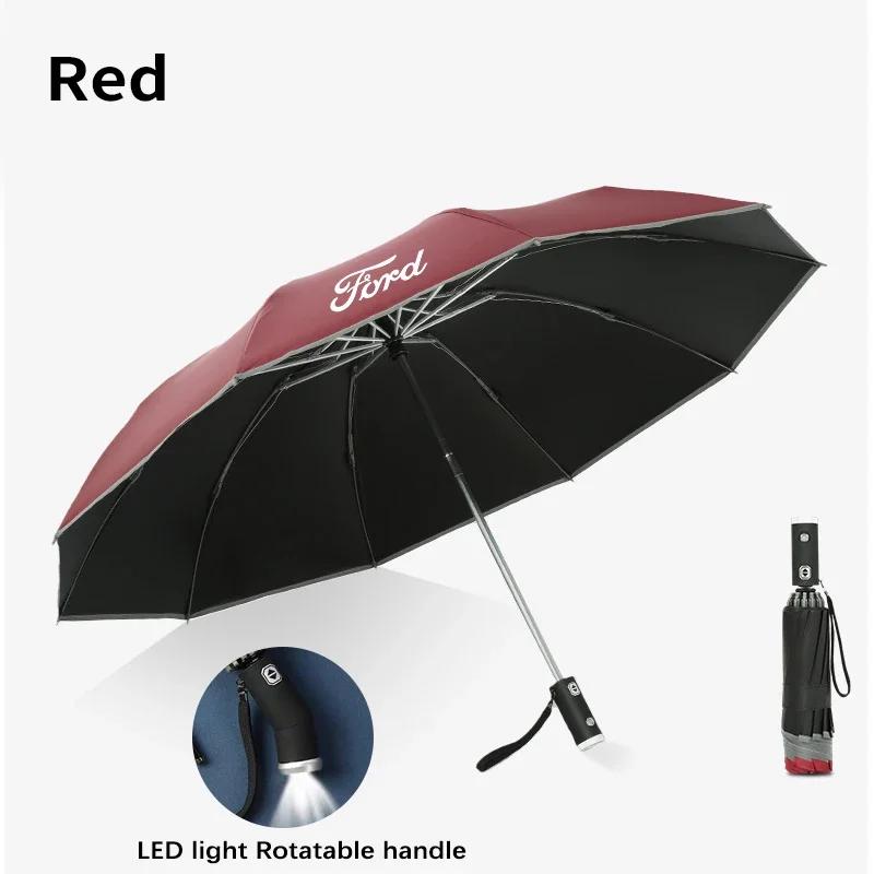 New 2026 Car Sticker For Ford Car Led Light Automatic Folding Windproof Sunshade Umbrella For Ford Focus Mondeo Raptor Fusion Ku