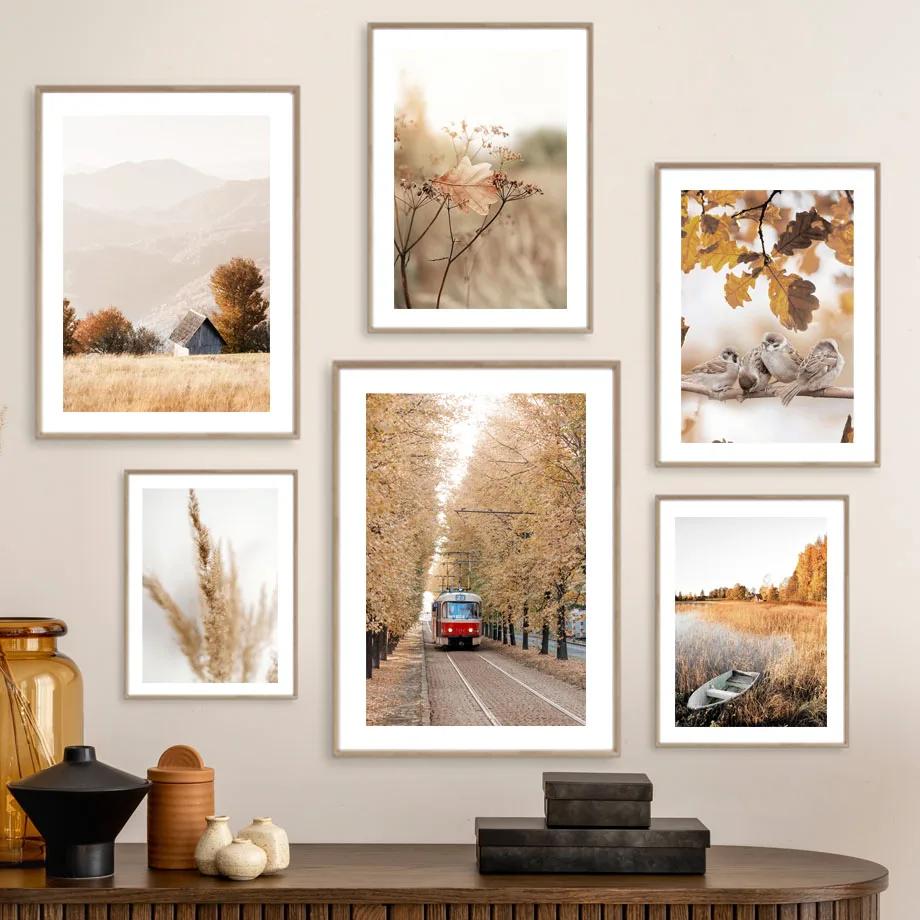 Винтажный осенний пейзаж, осенние растения, постеры, холст, картина, теплые тона, печать, природа, настенные художественные картины, декор интерьера гостиной