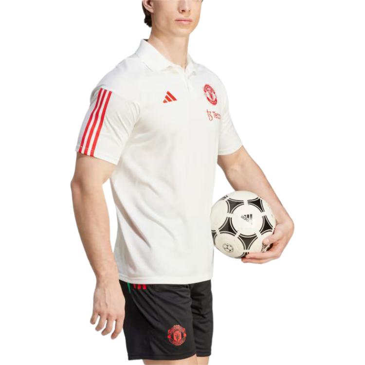 adidas Футболка поло Manchester United Tiro 23 с вышитым логотипом в полоску, мужская футболка поло с коротким рукавом, белая IA7240
