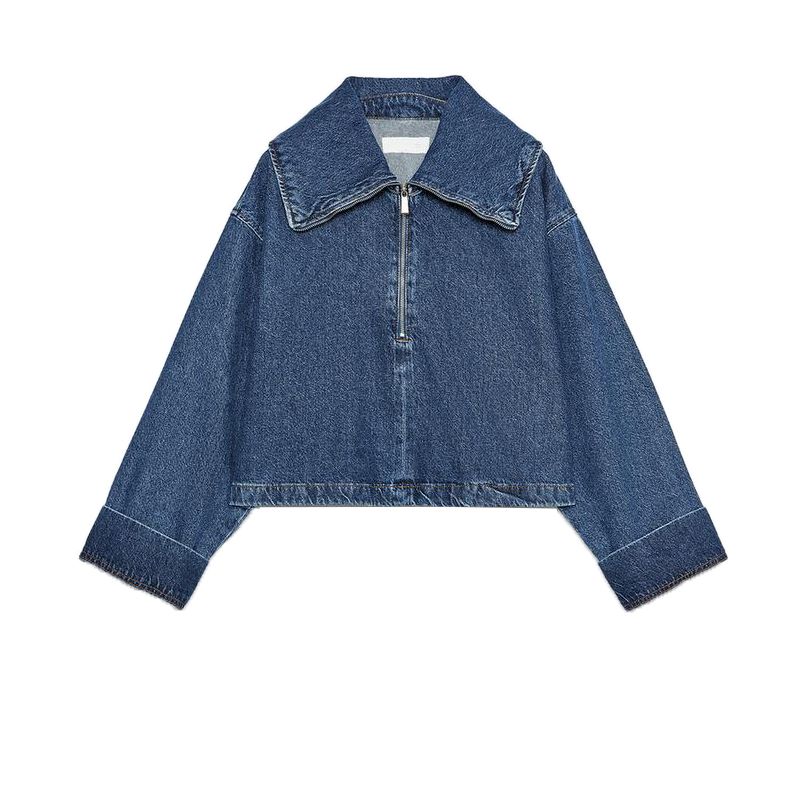 Zipper Denim Short Jacket 6147064 Cotton Tied High Waist All-Matching Jeans 6147065