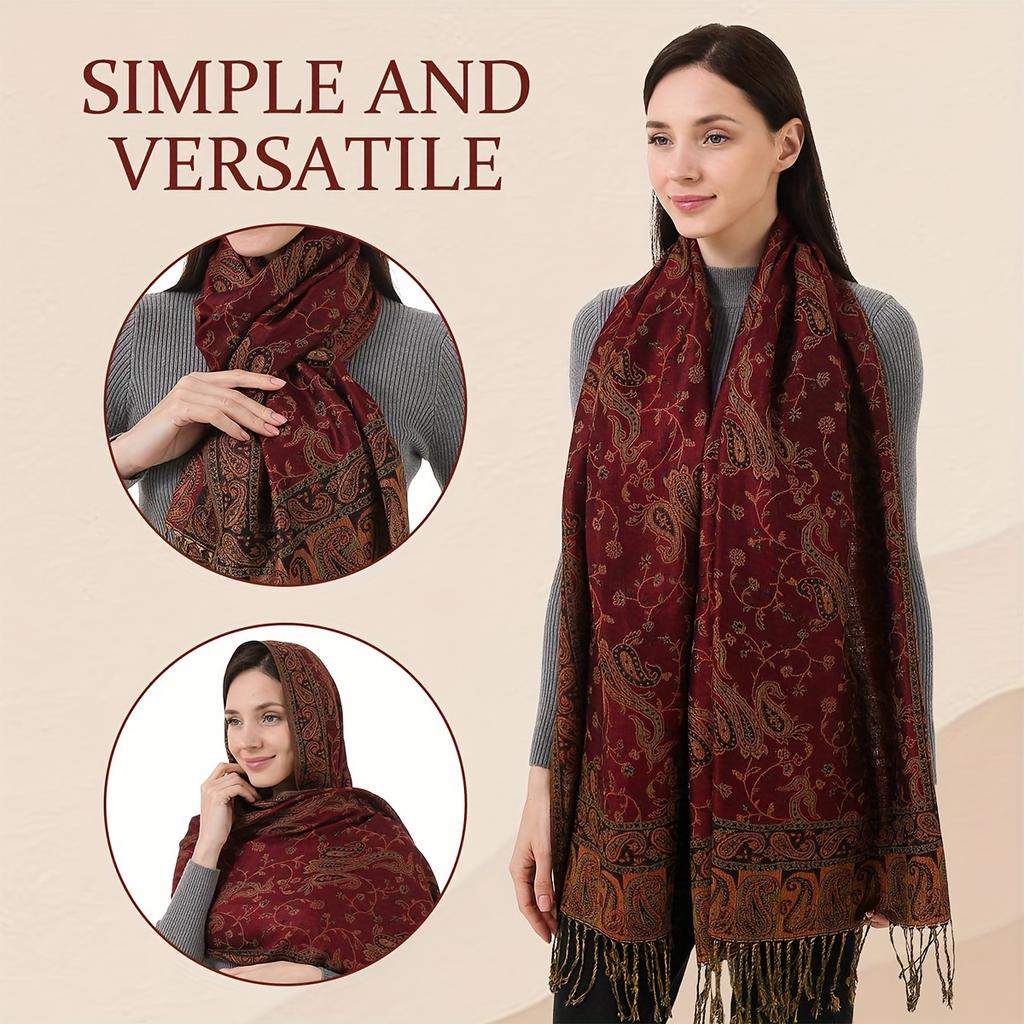 Роскошный шарф из смеси хлопка с узором «пейсли» – тканая шаль на осень/зиму, 85% хлопок, 15% полиэстер, бережная стирка, элегантная накидка с кисточками для женщин