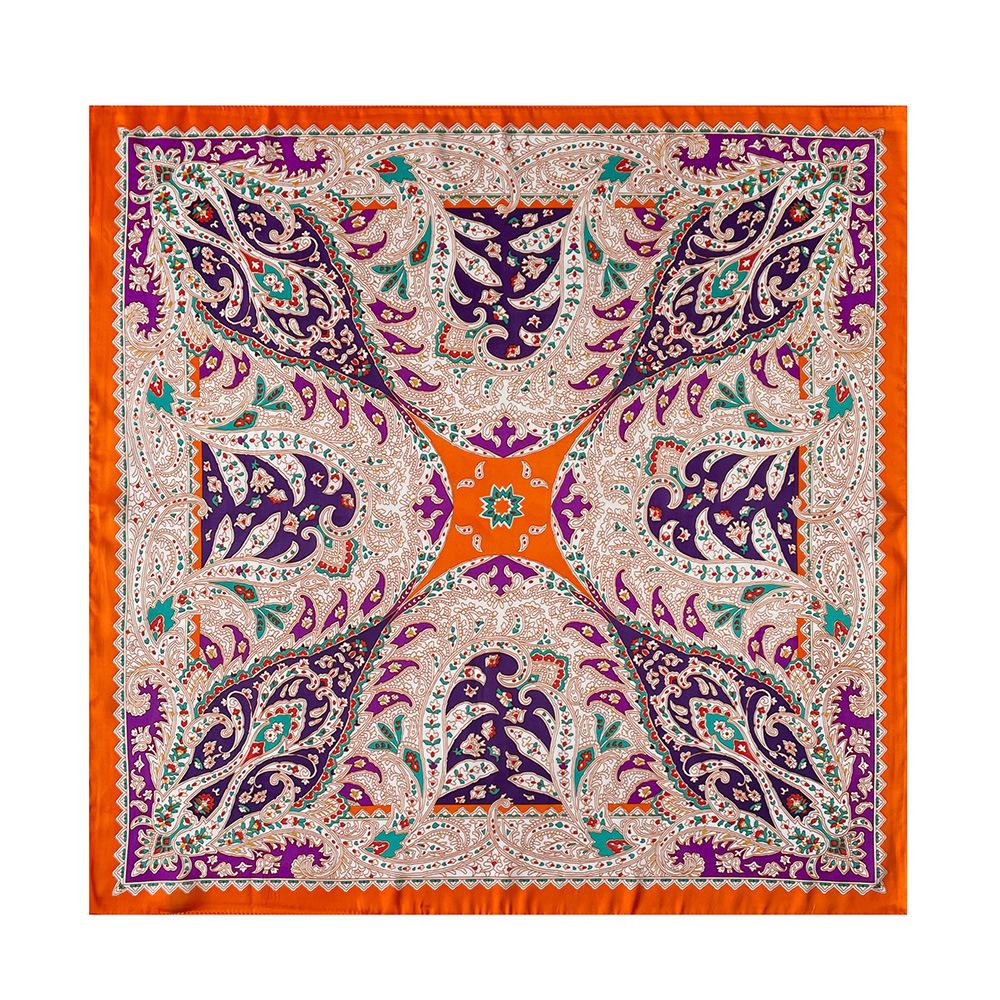 1116 Spring and Summer Flower Printing 71CM Satin Square Scarf Color Cashew Flower Bag Head Scarf Shawl Wholesale
