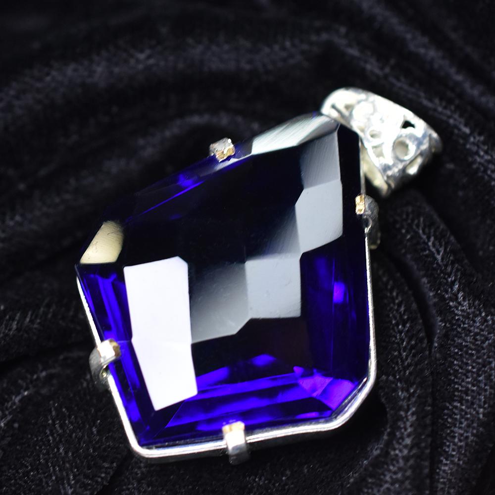 A+ Quality 87.5 Ct CERTIFIED Tanzanite 925 Sterling Silver Blue Fancy Pendant MY-PD-118-NS