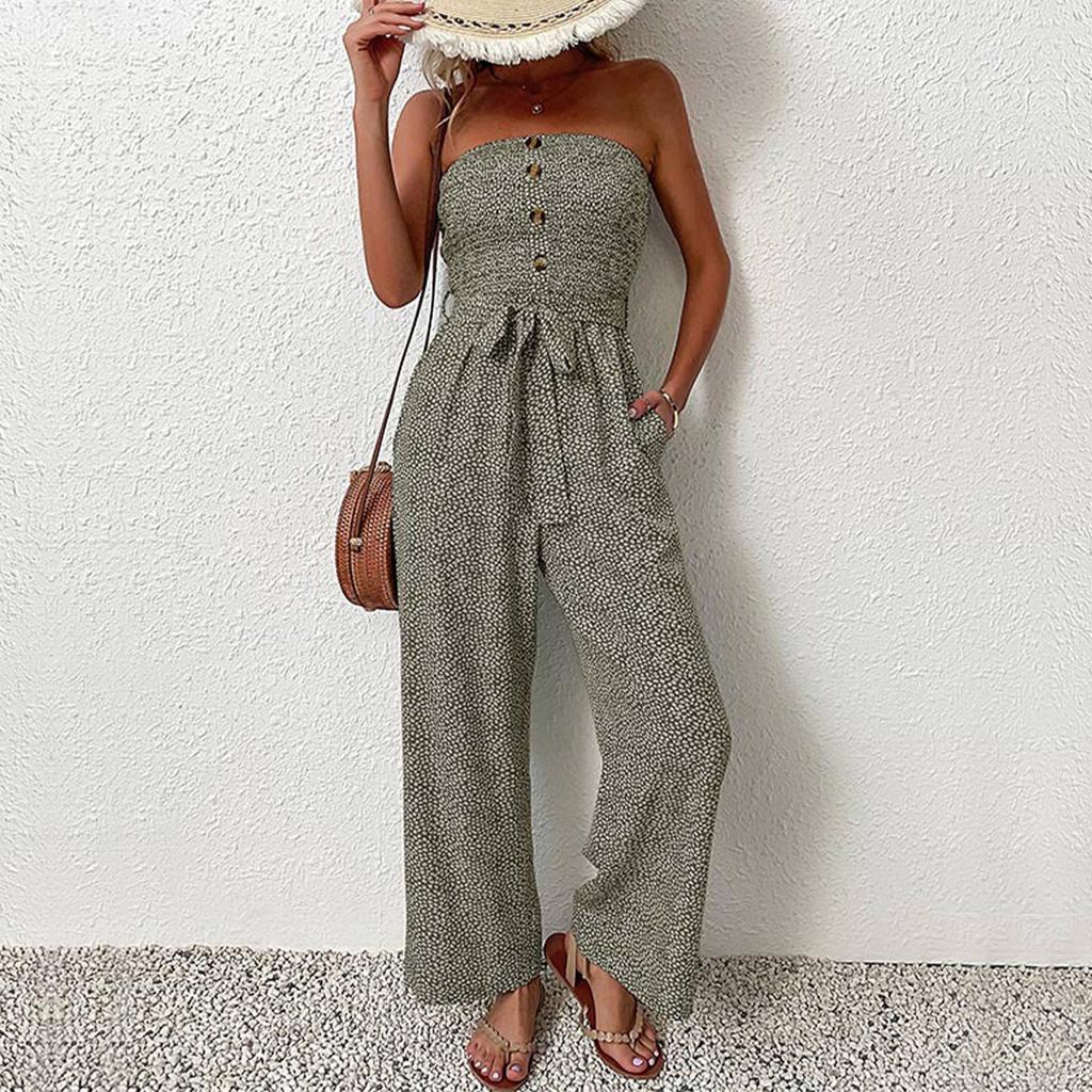 Women's Fashion Floral Jumpsuit Sexy Strapless Jumpsuit