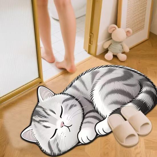 Floor Mat Non-Slip Backing Cat Design Easy Maintenance Versatile Rug Living Room