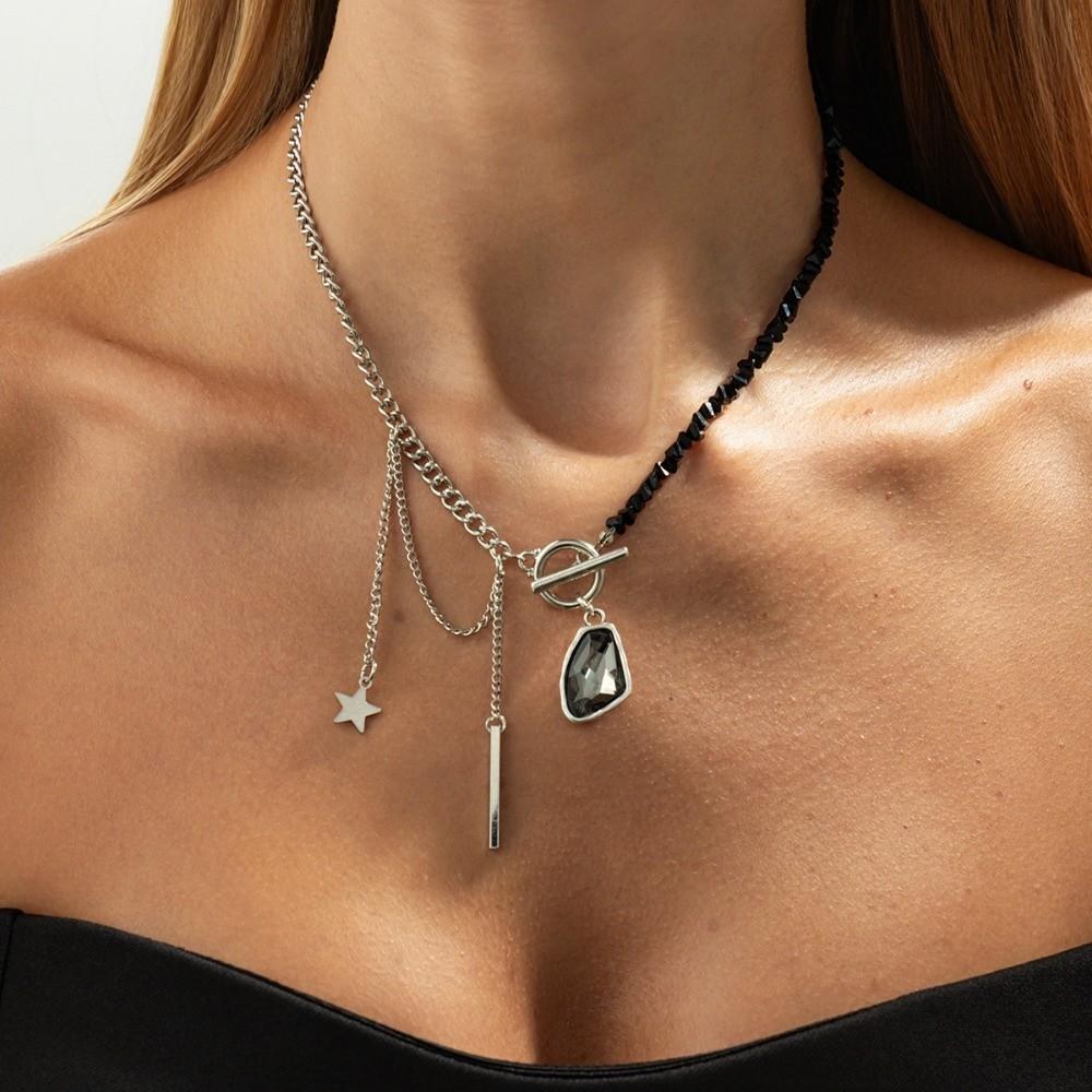 CCB Beads Glitter Pendant Bracelet Irregular Choker Necklace Elegant Black Zircon Necklace Jewelry