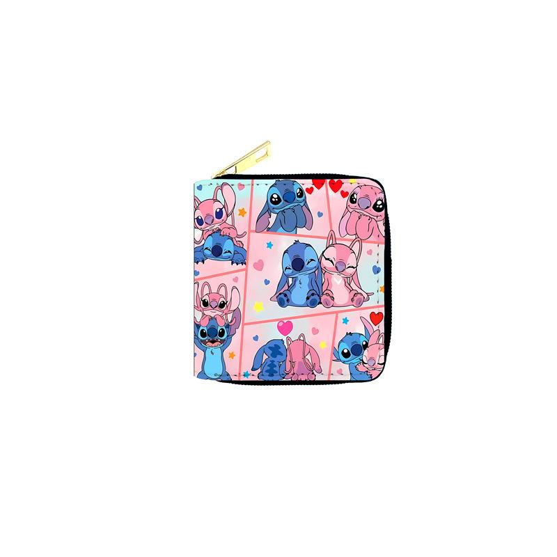Stitch PU Card Holder - Cartoon Short Zip Coin Purse Student Women Multi-Function ID Wallet Blue 6pcs