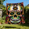 1pc Sugar Skull Artwork Print Outdoor Blanket, Lightweight Polyester,