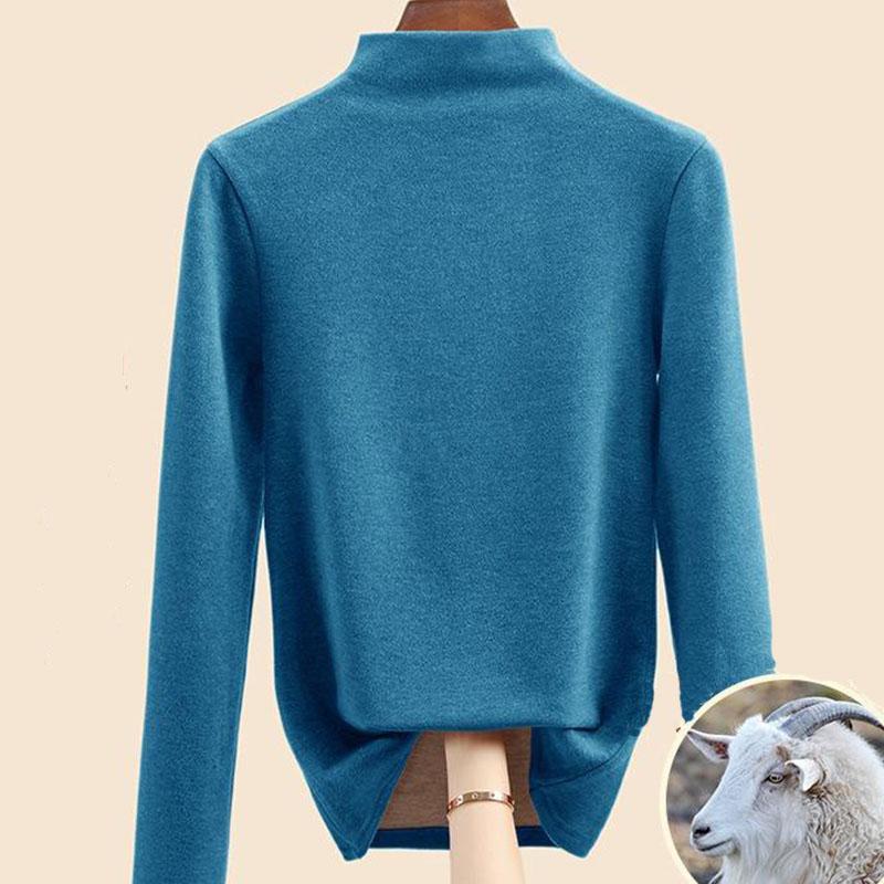 Осенне-зимняя женская нижняя рубашка, кашемировый дралон, шелковый шелковый топ с полувысоким воротником и внутренней подкладкой для волос, теплые топы