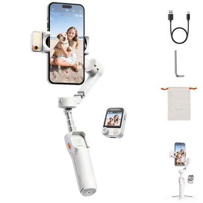 Hohem V3 Ultra Gimbal Stabilizer for Smartphone 3-Axis AI Tracking Touchscreen Detachable Remote Extension Pole Fill Light iPhone Android White
