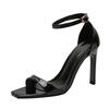 Fashion Liyke Black Patent Leather Cover Strap Designer High Heels Gladiator Sandal Women Summer Fashion Square Open Toe Party Prom Shoe