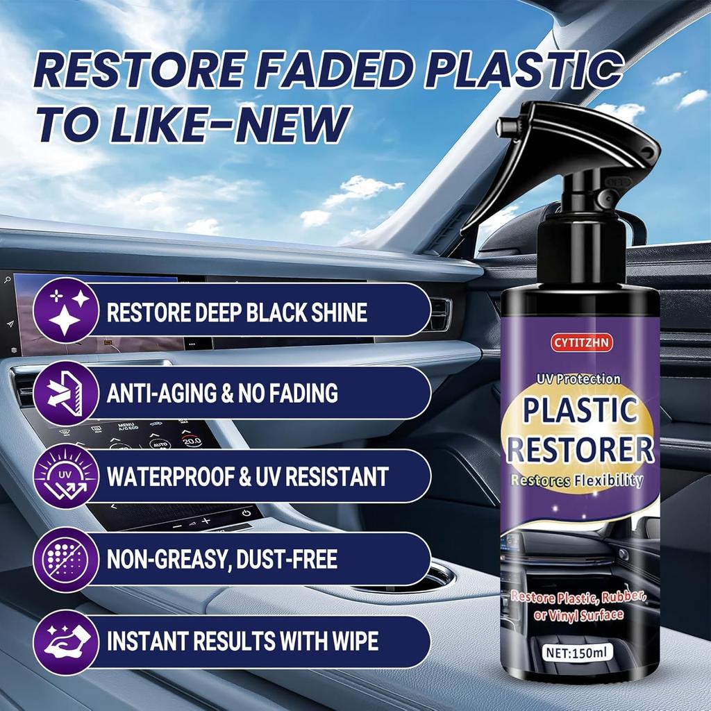 Black Plastic Restorer for Cars - Ceramic Trim Coating Restores Faded Black Trim, Vinyl & Rubber | UV Protection & Deep Shine Polish | Long-Lasting