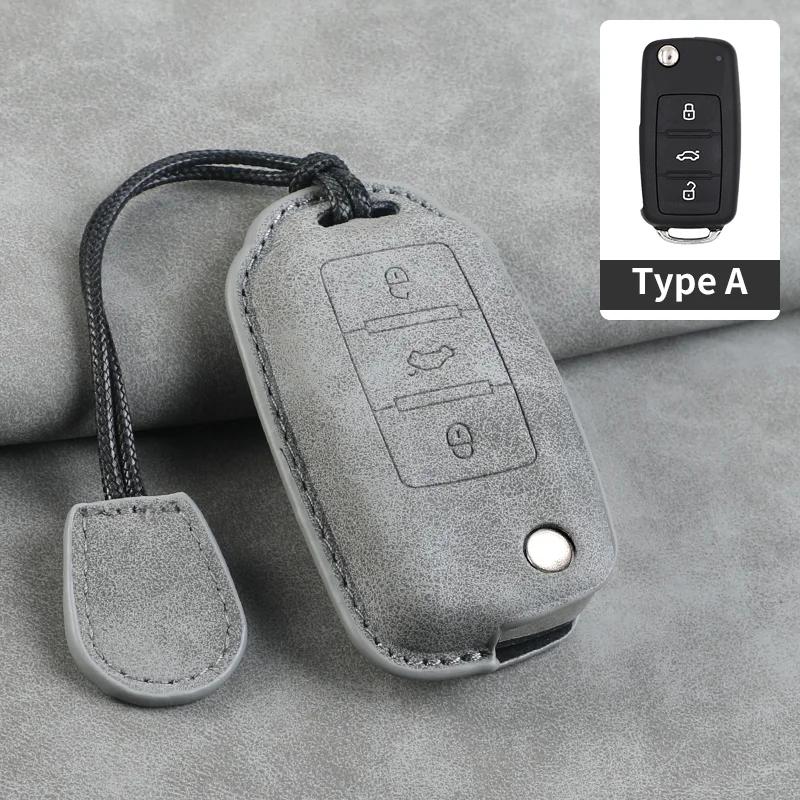 Для VW Volkswagen Polo Golf Passat Beetle Tiguan Skoda Octavia Kodiaq Seat Leon Altea Бесключевой кожаный чехол-обложка для складного автомобильного ключа