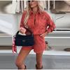 Fashion Lace Hollow Holiday Set Women's Elegant Single Breasted Beach Outfit Spring Casual Lapel Long Sleeved Shirt Shorts Suit